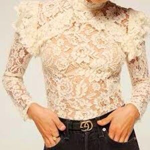 Reformation Cream Lace Blouse